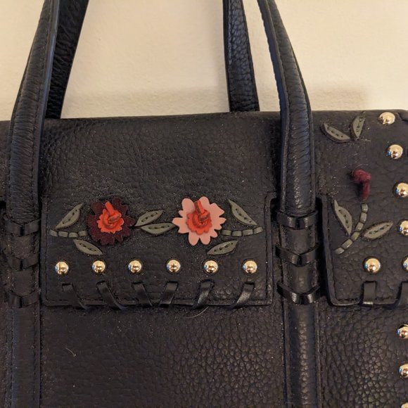 Kate Spade - Medium Black Pebbled Leather Satchel with Flower Embroidery - Picture 6 of 6